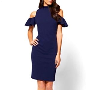 Ruffle cold shoulder dress| Navy Blue Dress| Sheath Dress